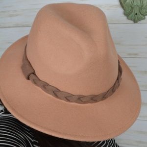 Boho Fedora w/Braided Band (Tan/Brown 100% Wool)